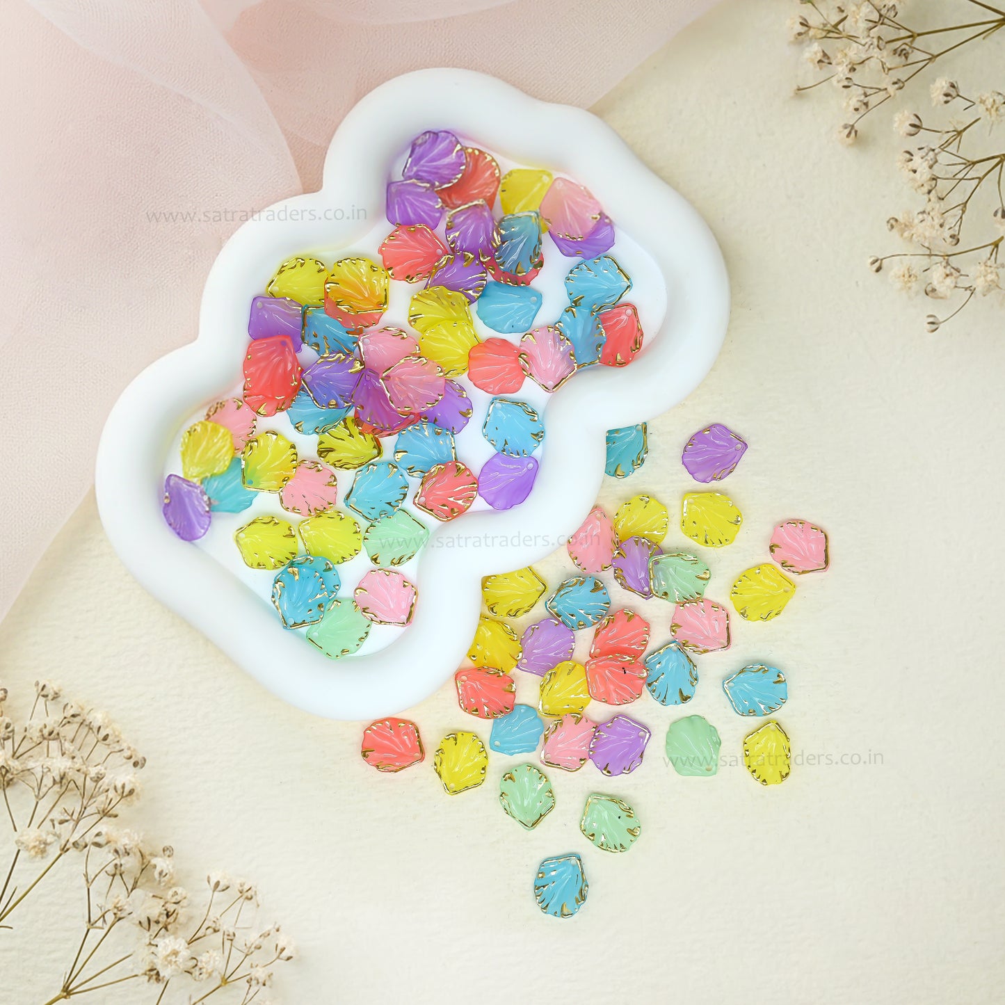 Assorted Colourful Golden Outlines Acrylic Shell Beads | Size : 17mm |