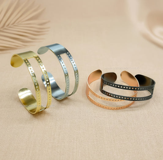 Dotted Dual-Band Open Cuff Kada | Size : 60mm | Qty : 1pc | K89