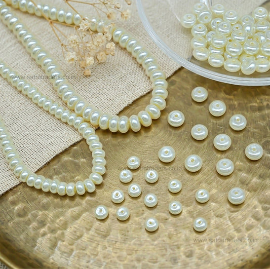 Off-White Pearl Flat Round Glass Beads | GB78