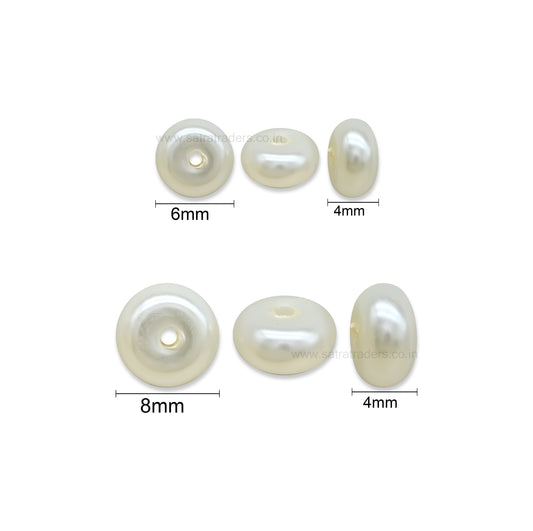 Off-White Pearl Flat Round Glass Beads | GB78