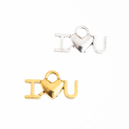 I Love You Alloy Charms | Size : 17mm | Qty : 100g (approx 180pcs)