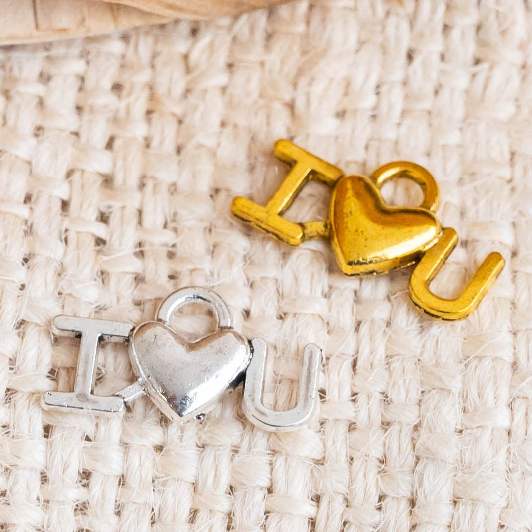 I Love You Alloy Charms | Size : 17mm | Qty : 100g (approx 180pcs)