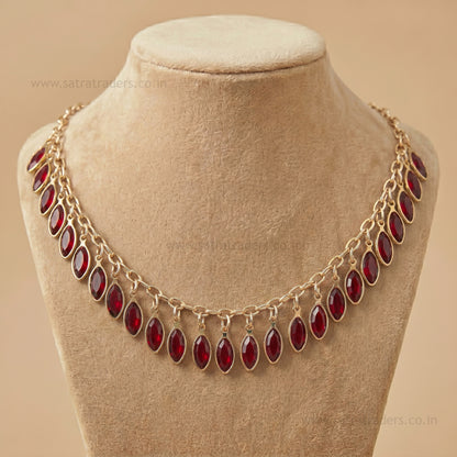 Marquise Glass Charms Gold Chain Necklace | Qty : 1pc