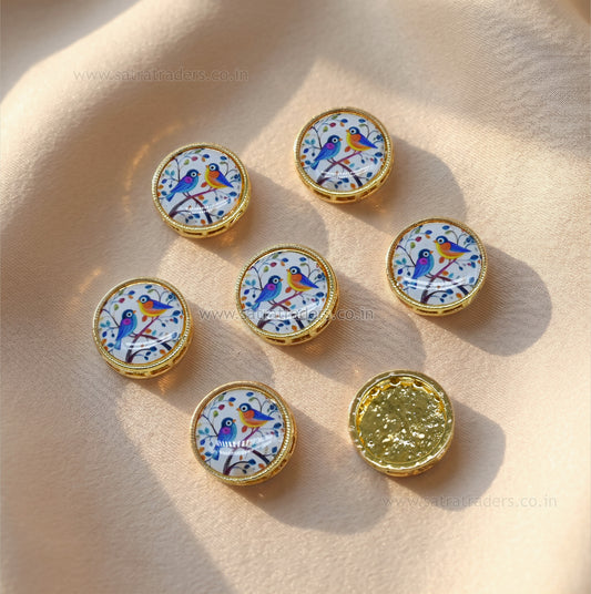 Meenakari Love Birds Designer Beads | Size : 16mm | Qty : 12pcs | MKB119