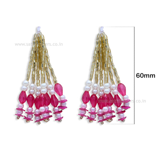 Pearl & Acrylic Bead Hanging Tassels | Size : 60mm | Qty : 10pcs | T15
