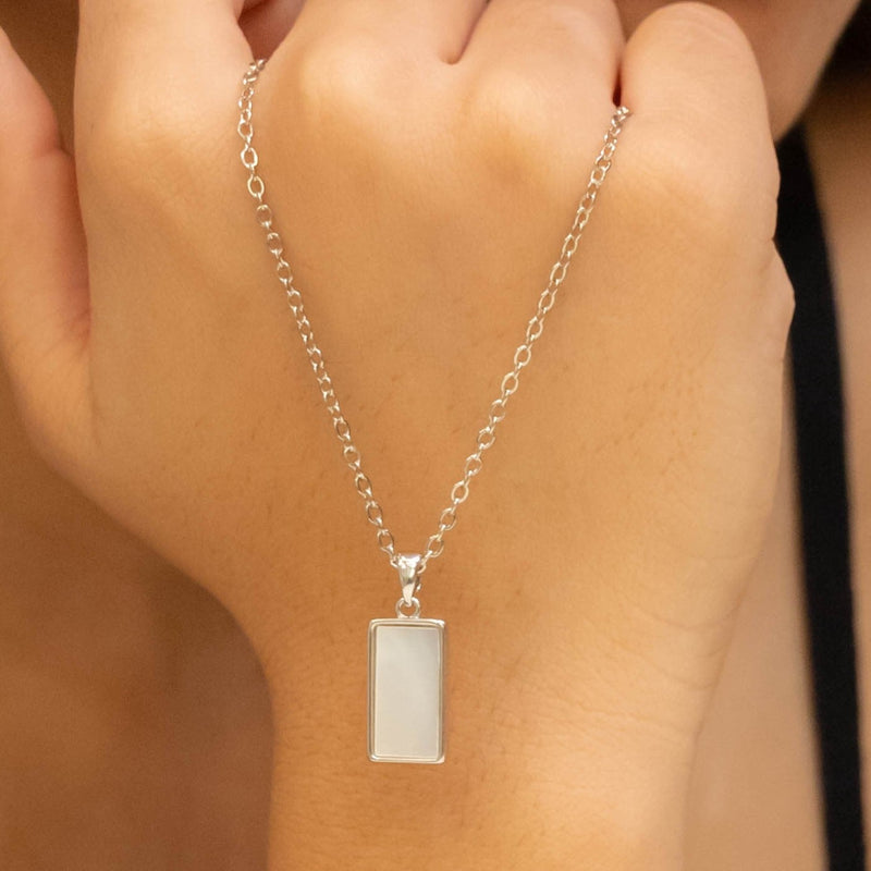 Silver Rectangle Charm Necklace