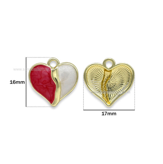 Two-Tone Split Heart Enamel Charms | Size : 16mm | Qty : 10pcs | CHE166