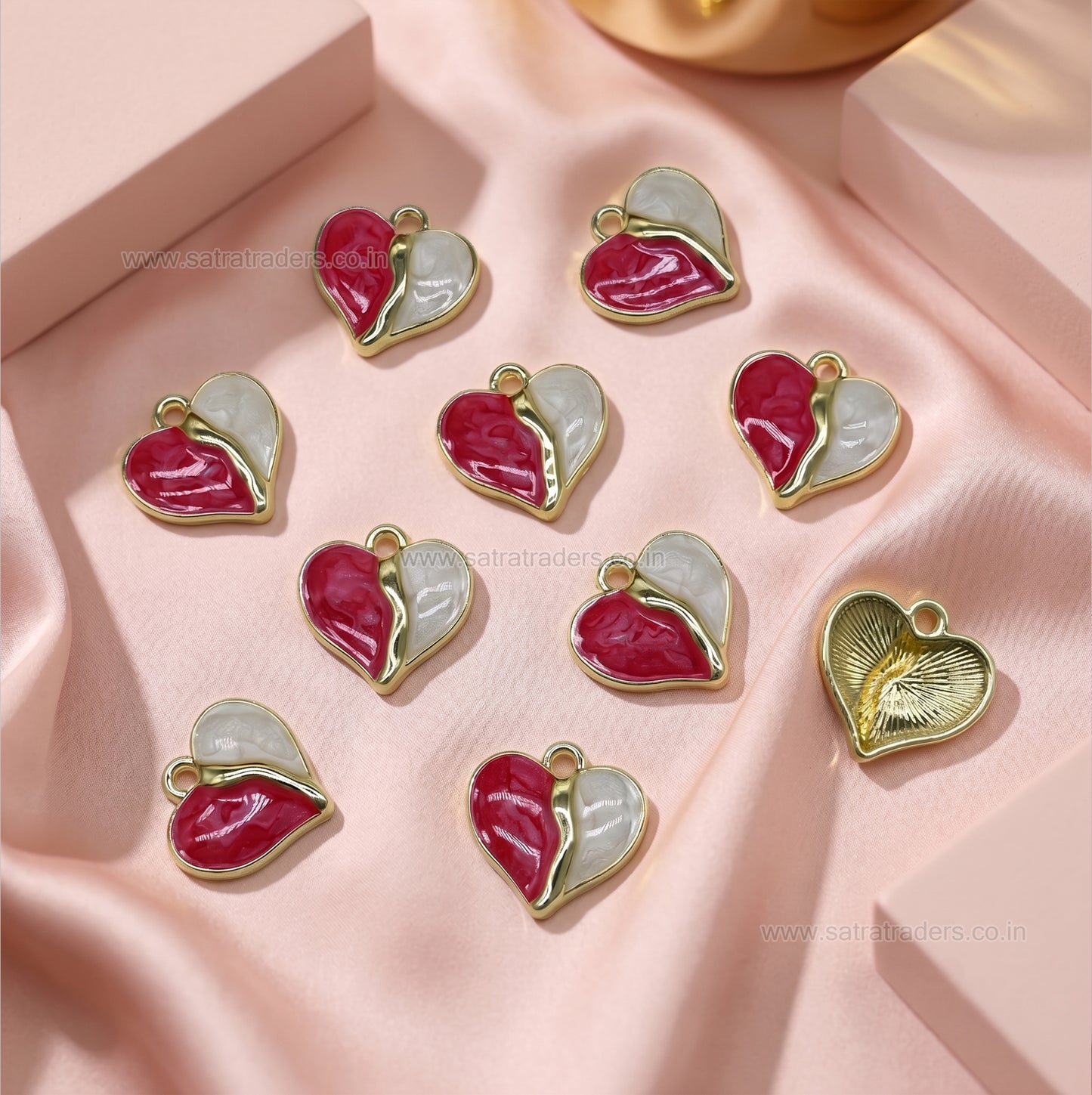 Two-Tone Split Heart Enamel Charms | Size : 16mm | Qty : 10pcs | CHE166