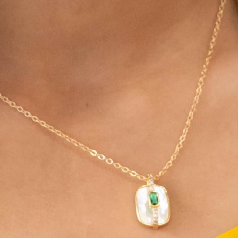 Green Stone Diamond Charm Necklace
