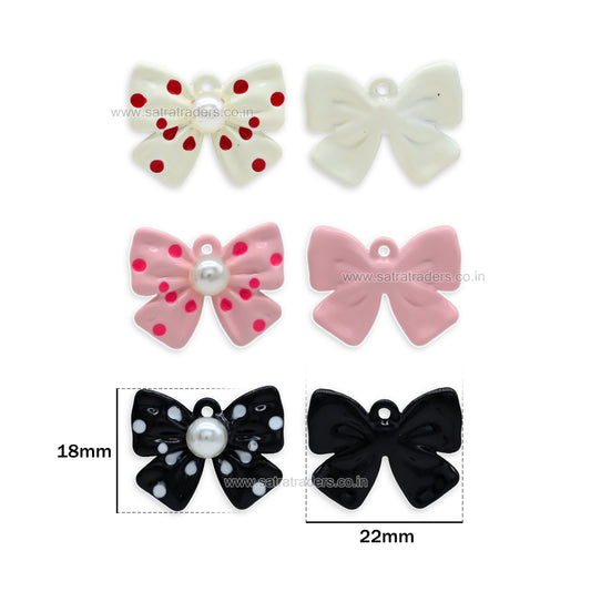 Metal Polka Dot Ribbon Bow Charm | Size : 22mm | Qty : 6pcs | CHE168