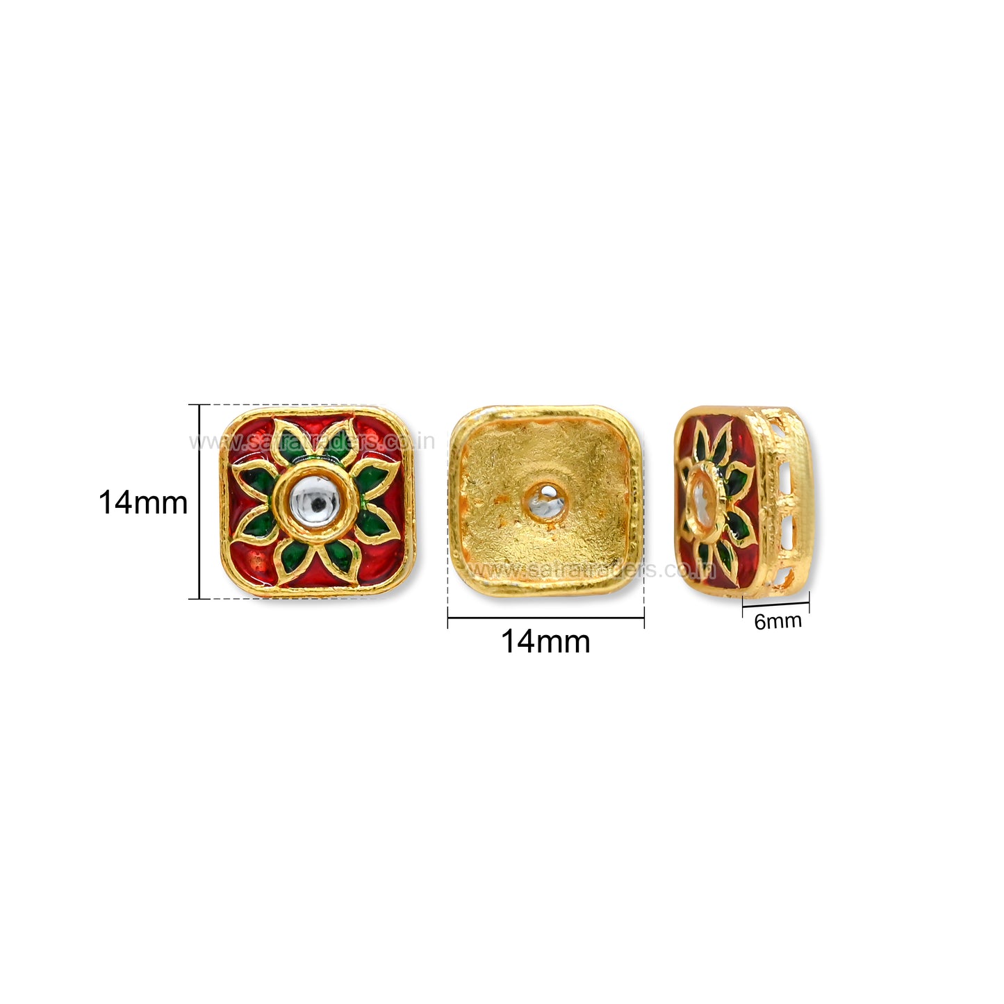 Square Meenakari Kundan Spacer Bead | Size : 14mm | Qty : 12pcs | MKB126
