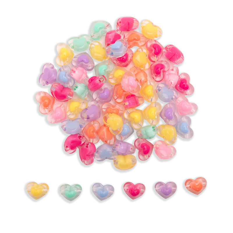 Assorted Heart Transparent Pastel Plastic Beads | Size : 17MM | 100g
