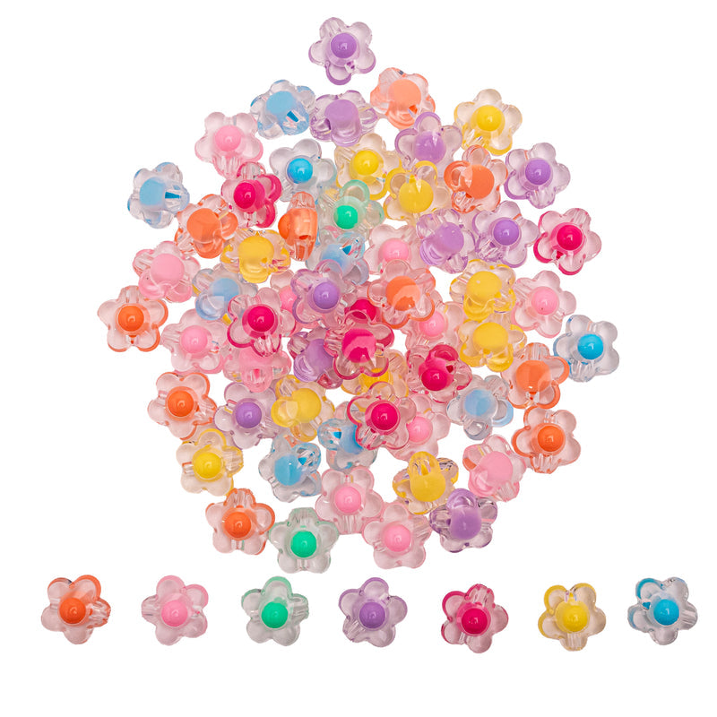 Assorted Designer Flower Transparent Pastel Plastic Beads | Size : 16mm | 100g
