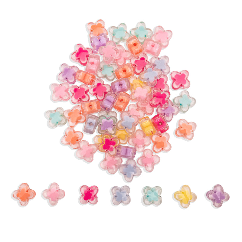 Assorted Clover Transparent Pastel Plastic Beads | Size : 15mm | 100g