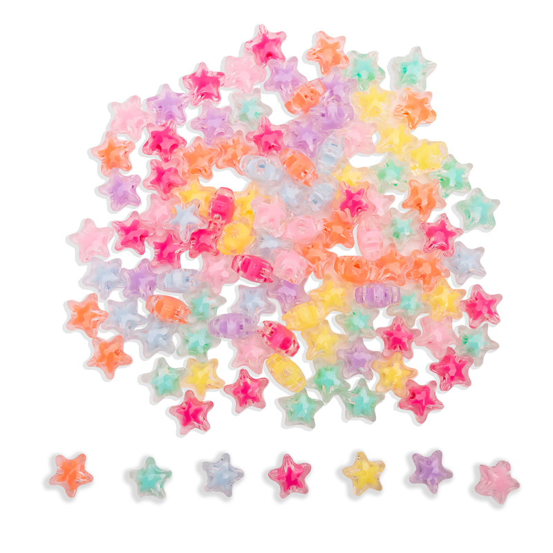Assorted Star Transparent Pastel Plastic Beads | Size : 19mm | 100g