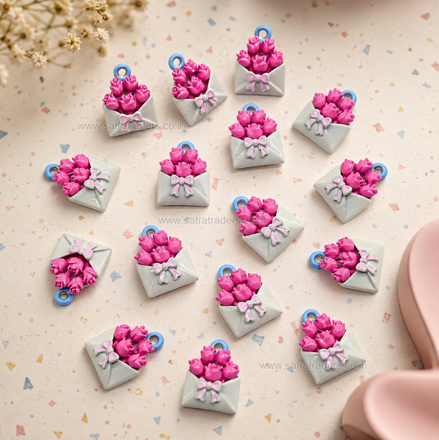 Rose Flower Envelope Charm | Size : 16mm | Qty : 1pcs |