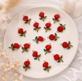 Red Rose Flower Charm | Size : 19mm | Qty : 1pcs |