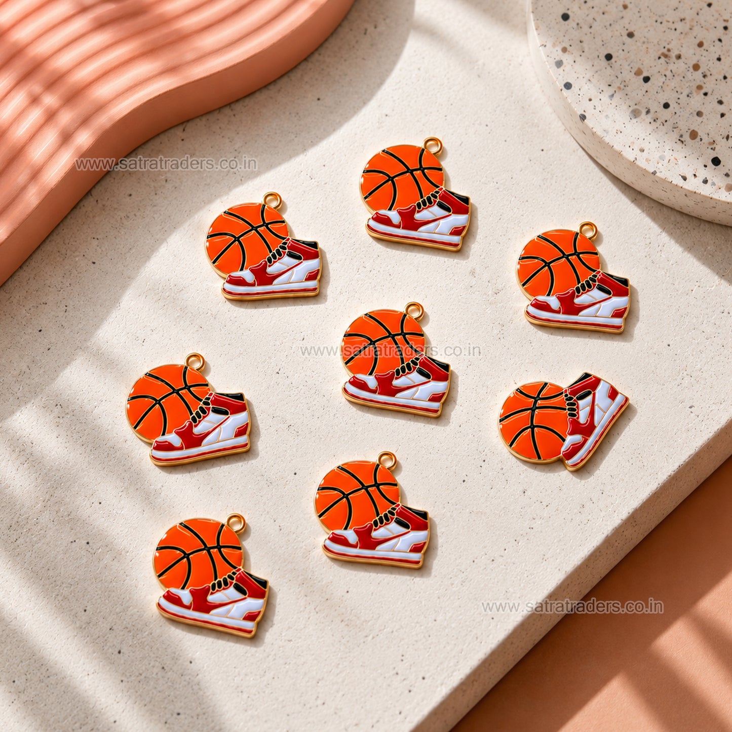 Basketball and Sneaker Enamel Charm Pendant | Size : 22mm | Qty : 10pcs | CHE199