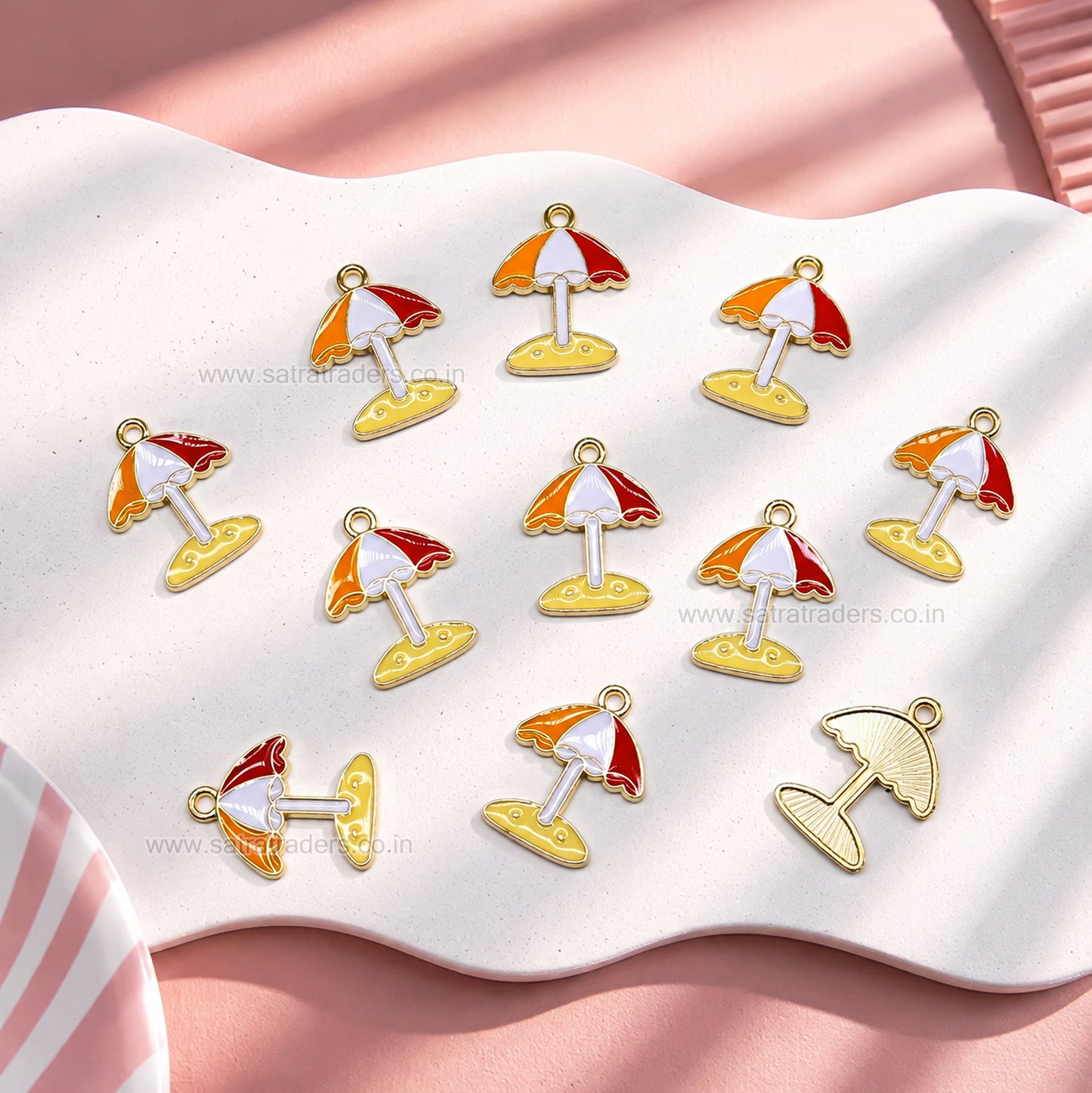 Vibrant Enamel Beach Umbrella Charm | Size : 21mm | Qty : 10pcs | CHE205