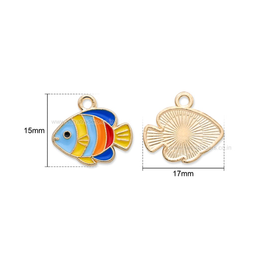 Colorful Enamel Tropical Fish Charm | Size : 15mm | Qty : 10pcs | CHE217