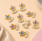 Enamel Easter Bunny Charm with Easter Egg | Size : 14mm | Qty : 10pcs | CHE218