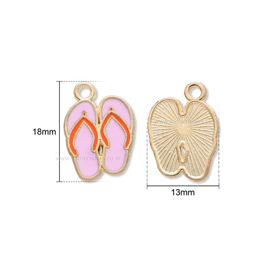 Pink Enamel Flip Flop Slipper Charm | Size : 18mm | Qty : 10pcs | CHE220