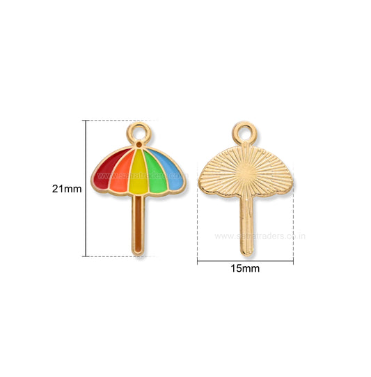 Rainbow Umbrella Enamel Charm | Size : 21mm | Qty : 10pcs | CHE221