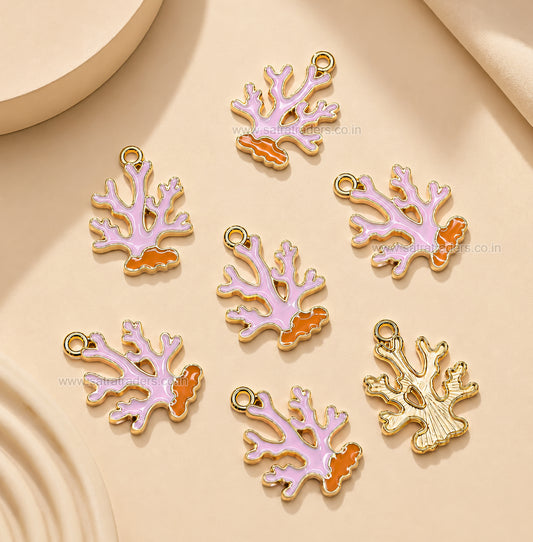 Pink Enamel Coral Reef Charm | Size : 22mm | Qty : 10pcs | CHE222