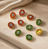 Oval Meenakari Spacer Beads with Rhinestone  | Size : 13mm | Qty : 12pcs | MKB135