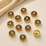 Floral Meenakari Spacer Beads with Rhinestone  | Size : 11mm | Qty : 12pcs | MKB134