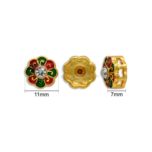 Floral Meenakari Spacer Beads with Rhinestone  | Size : 11mm | Qty : 12pcs | MKB134