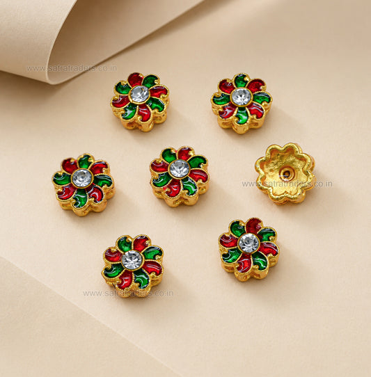 Floral Meenakari Bead with Rhinestone  | Size : 12mm | Qty : 12pcs | MKB132