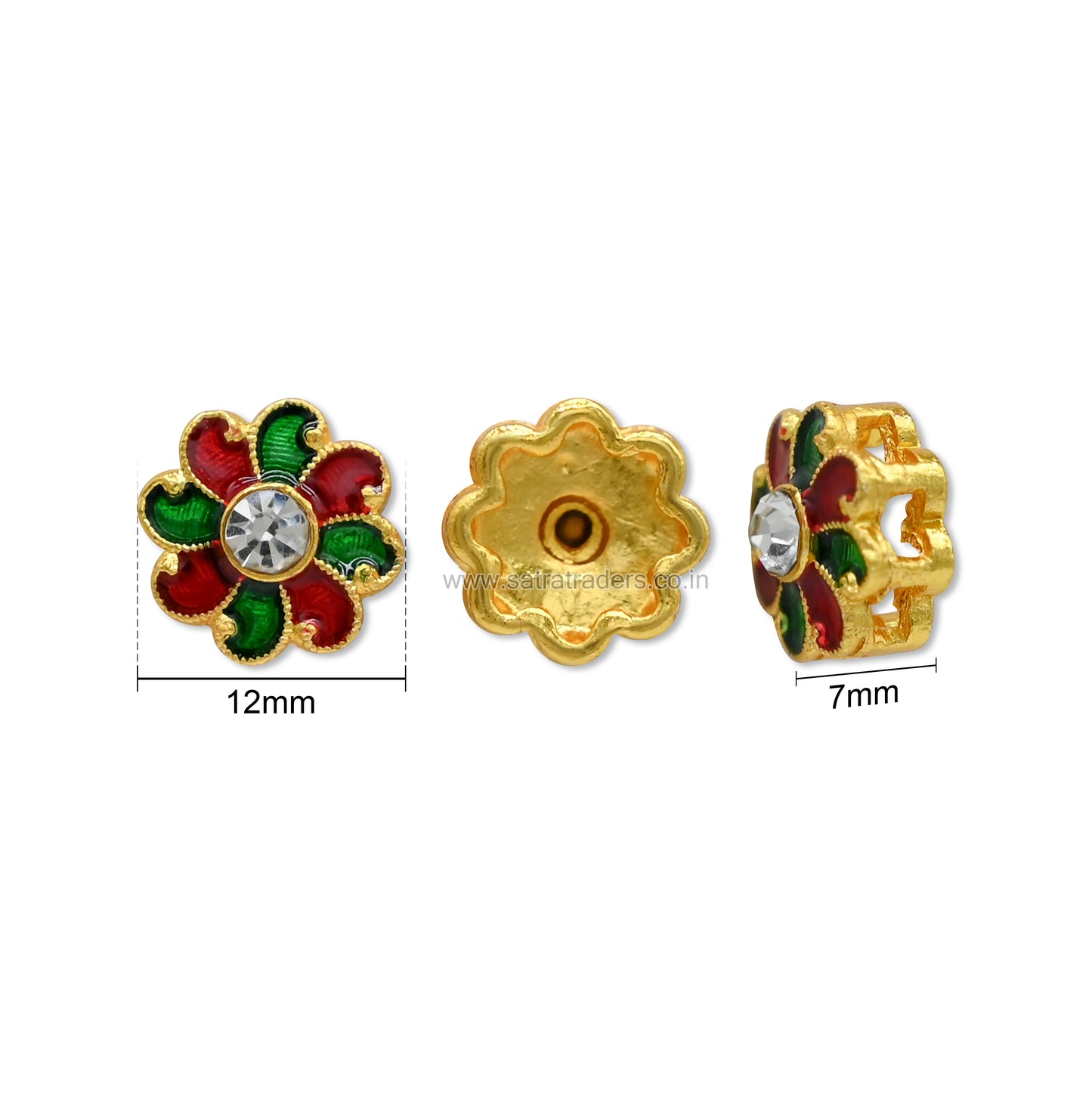 Floral Meenakari Bead with Rhinestone  | Size : 12mm | Qty : 12pcs | MKB132