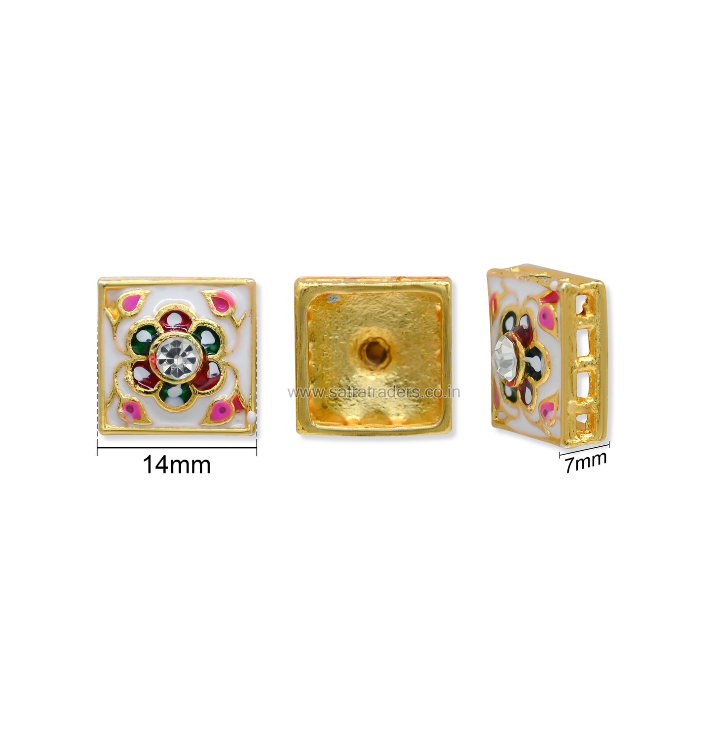 Square Meenakari Floral Connector Beads | Size : 14mm | Qty : 12pcs | MKB131