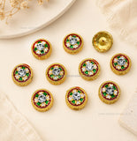 Round Floral Meenakari Bead with Rhinestone | Size : 13mm | Qty : 12pcs | MKB129