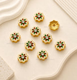 Floral Meenakari Spacer Bead with Rhinestone | Size : 13mm | Qty : 12pcs | MKB127