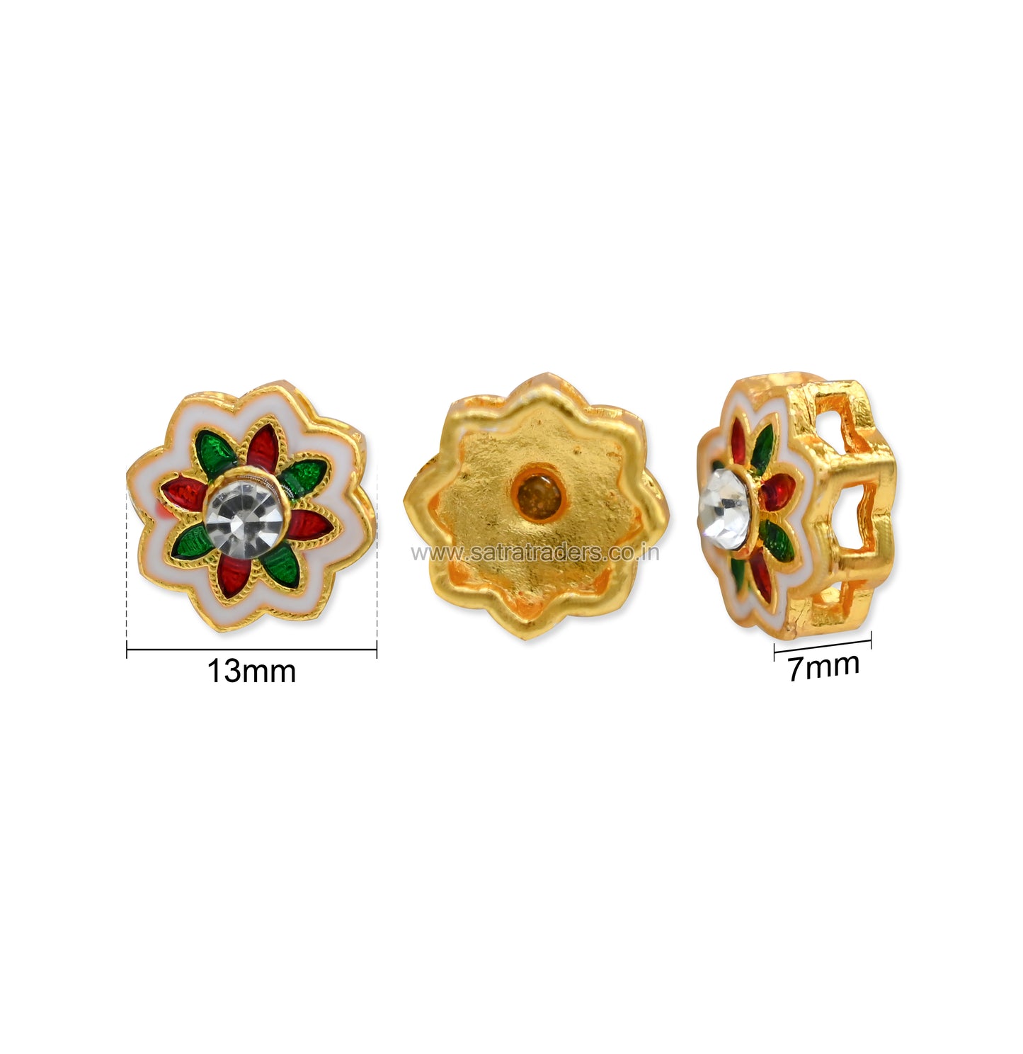 Floral Meenakari Spacer Bead with Rhinestone | Size : 13mm | Qty : 12pcs | MKB127