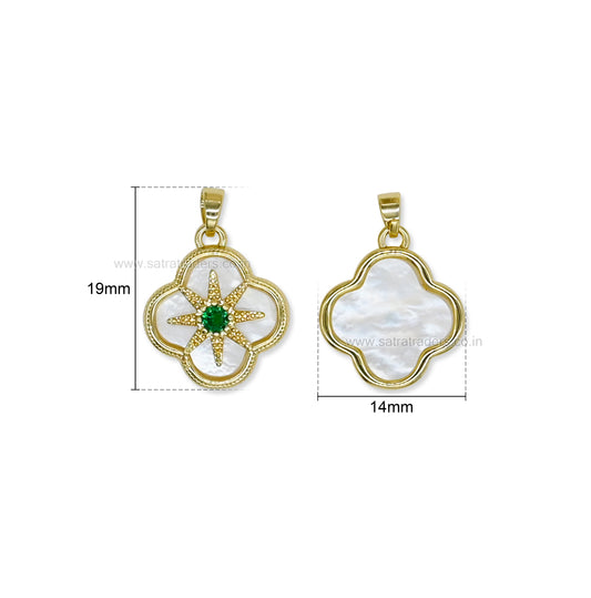 Emerald Clover MOP Anti-Tarnish Charm | Size : 19mm | Qty : 1pc