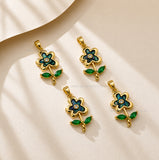 Abalone Flower & Emerald Leaf Anti-Tarnish Charm | Size : 25mm | Qty : 1pc