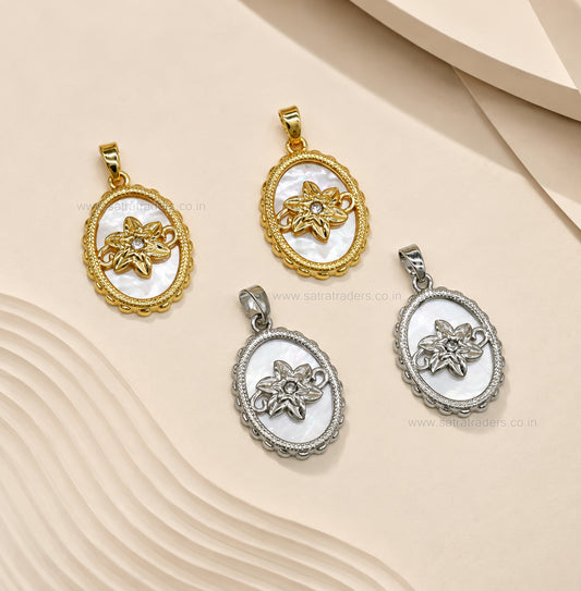 Oval Floral MOP Anti-Tarnish Charm | Size : 26mm | Qty : 1pc