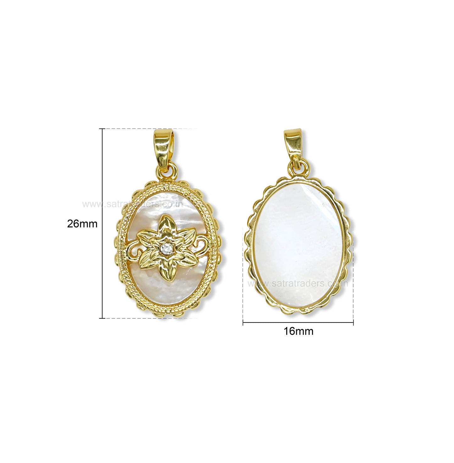 Oval Floral MOP Anti-Tarnish Charm | Size : 26mm | Qty : 1pc