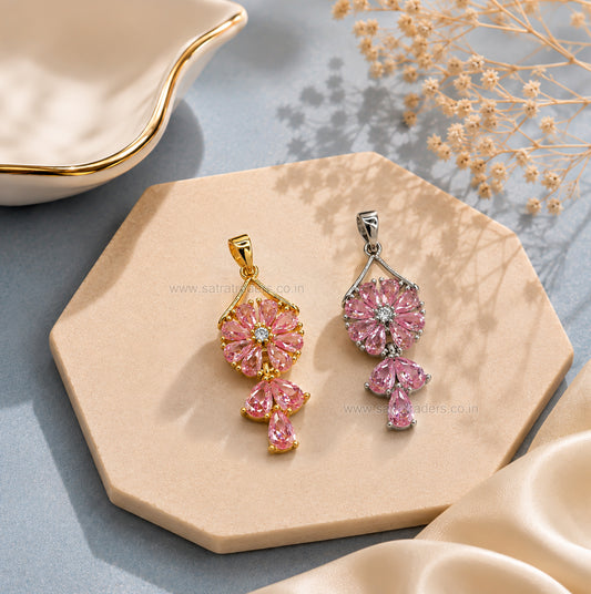 Pink Floral Cluster Drop Anti-Tarnish Charm | Size : 35mm | Qty : 1pc