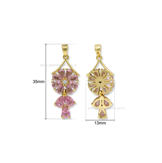 Pink Floral Cluster Drop Anti-Tarnish Charm | Size : 35mm | Qty : 1pc