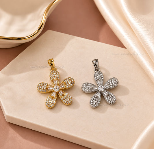 Crystal Flower Anti-Tarnish Charm | Size : 25mm | Qty : 1pc