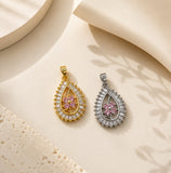 Pink Floral Teardrop Anti-Tarnish Charm | Size : 26mm | Qty : 1pc