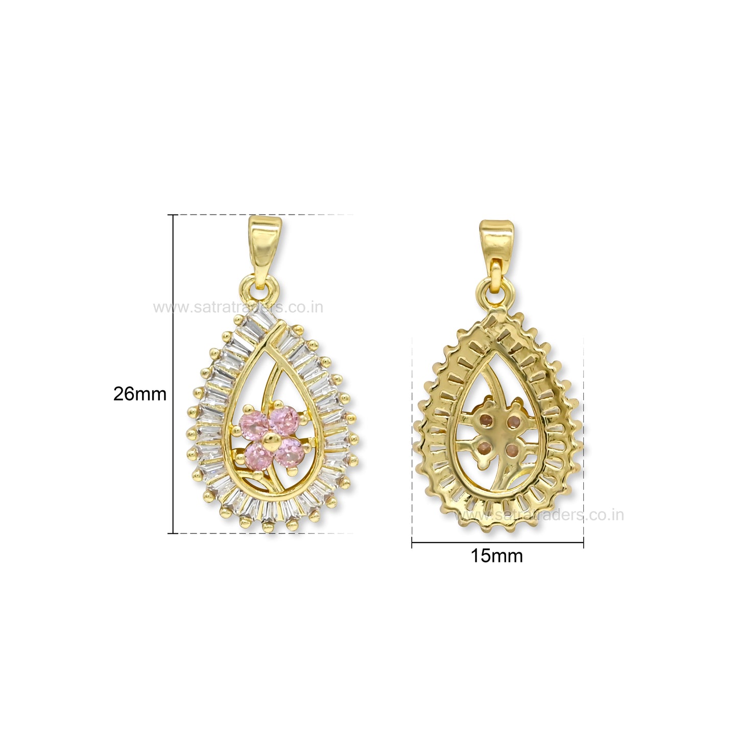 Pink Floral Teardrop Anti-Tarnish Charm | Size : 26mm | Qty : 1pc