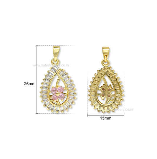 Pink Floral Teardrop Anti-Tarnish Charm | Size : 26mm | Qty : 1pc