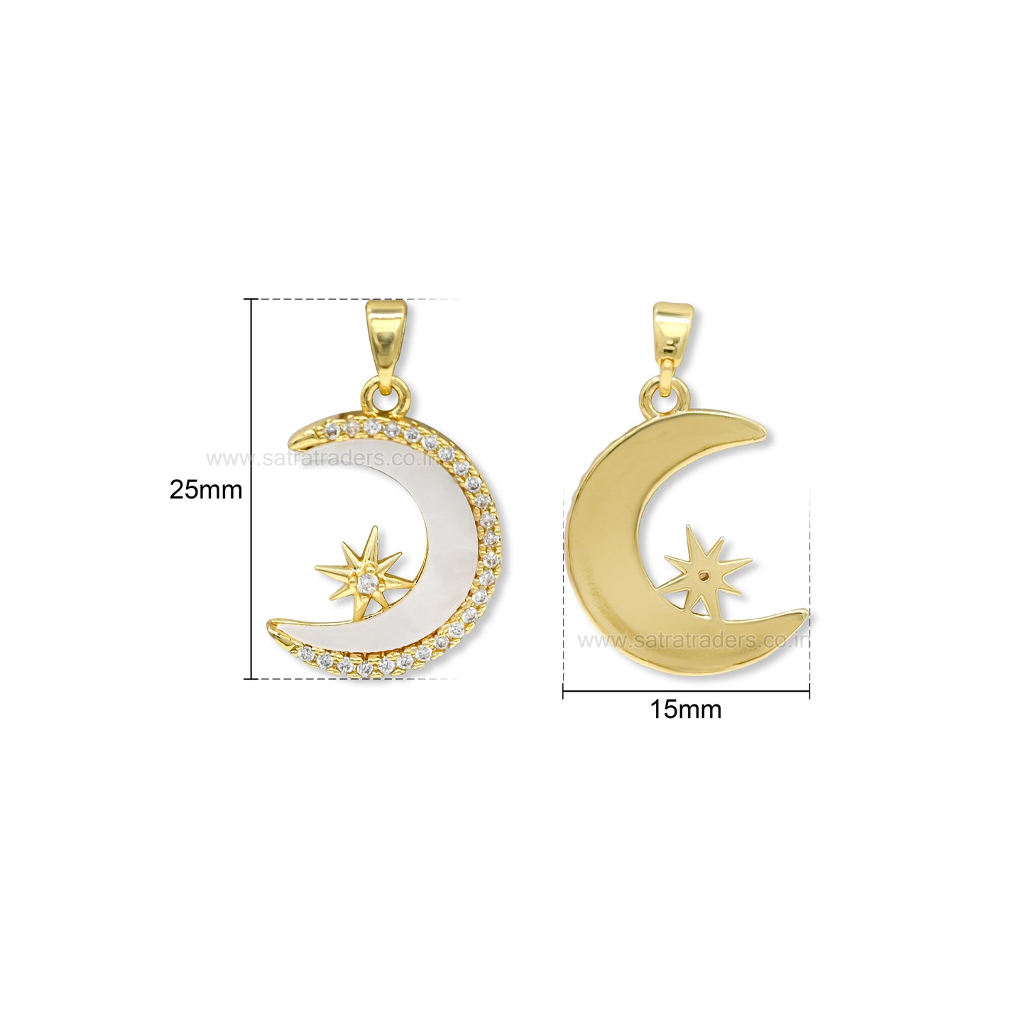 MOP Moon & North Star Anti-Tarnish Charm | Size : 25mm | Qty : 1pc