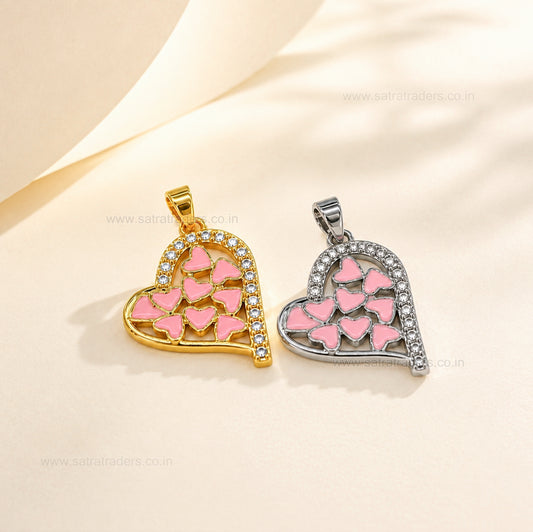 Pink Enamel Multi-Heart Anti-Tarnish Charm | Size : 25mm | Qty : 1pc