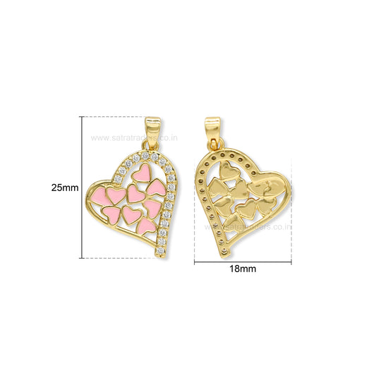 Pink Enamel Multi-Heart Anti-Tarnish Charm | Size : 25mm | Qty : 1pc